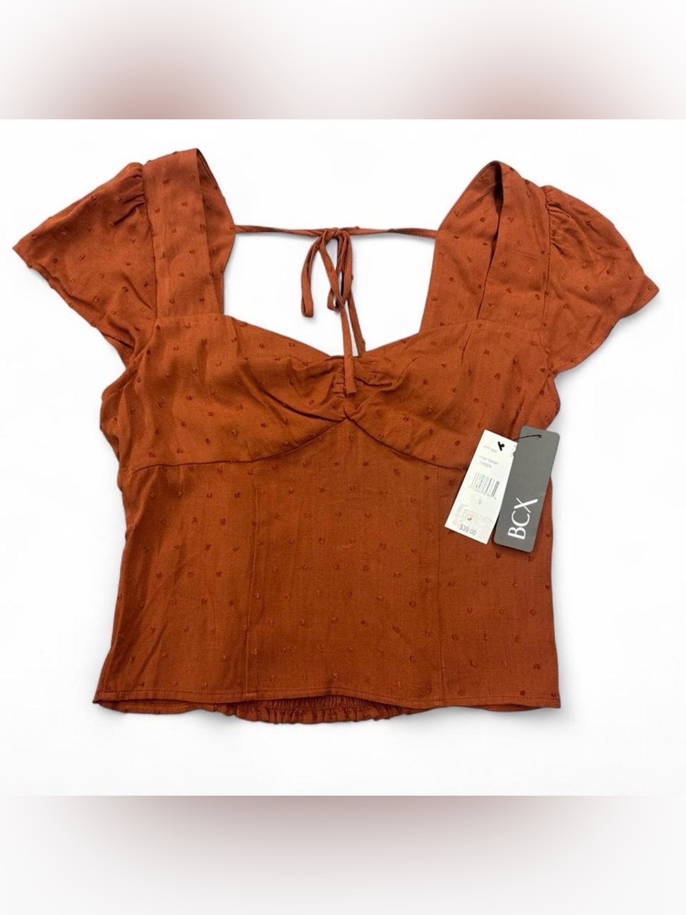 BCX Juniors' Clip-Dot Sweetheart-Neck Top Size: Small Color: Rust/Orange Color